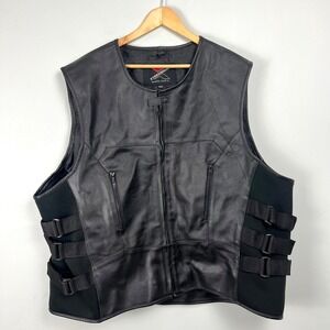 Xtreemgear Black Leather Motorcycle Vest Mens 6XL Tactical Side Straps Biker Zip